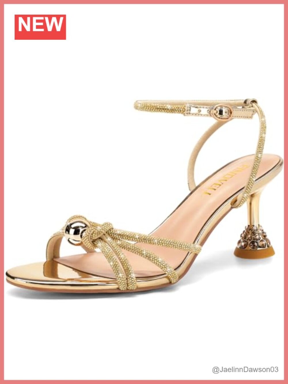 Women's Rhinestone Pearl Kitten Heel Sandals Strappy Sparkly Ankle Strap